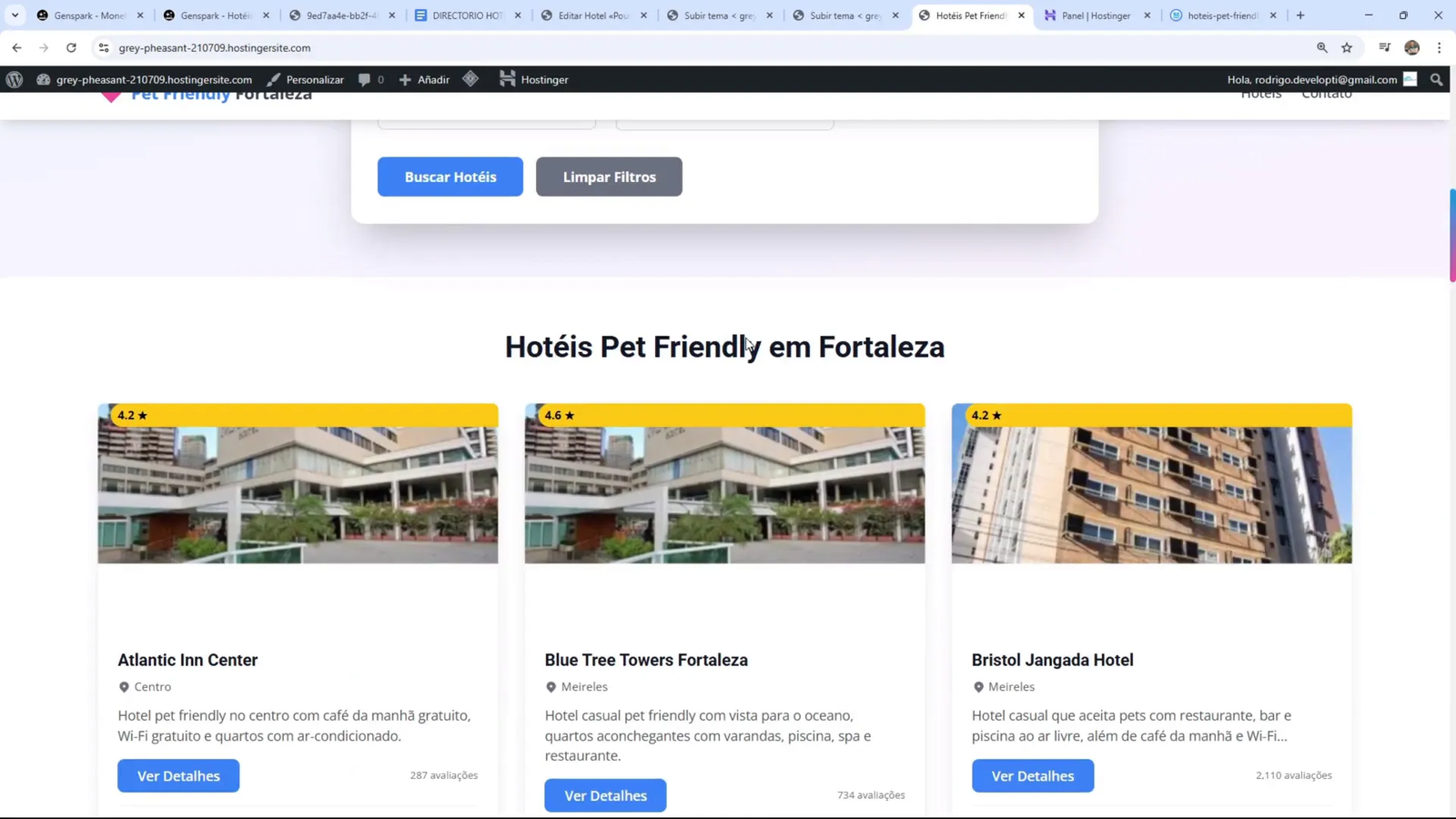 Visualización del directorio de hoteles en la web con enlaces de afiliados
