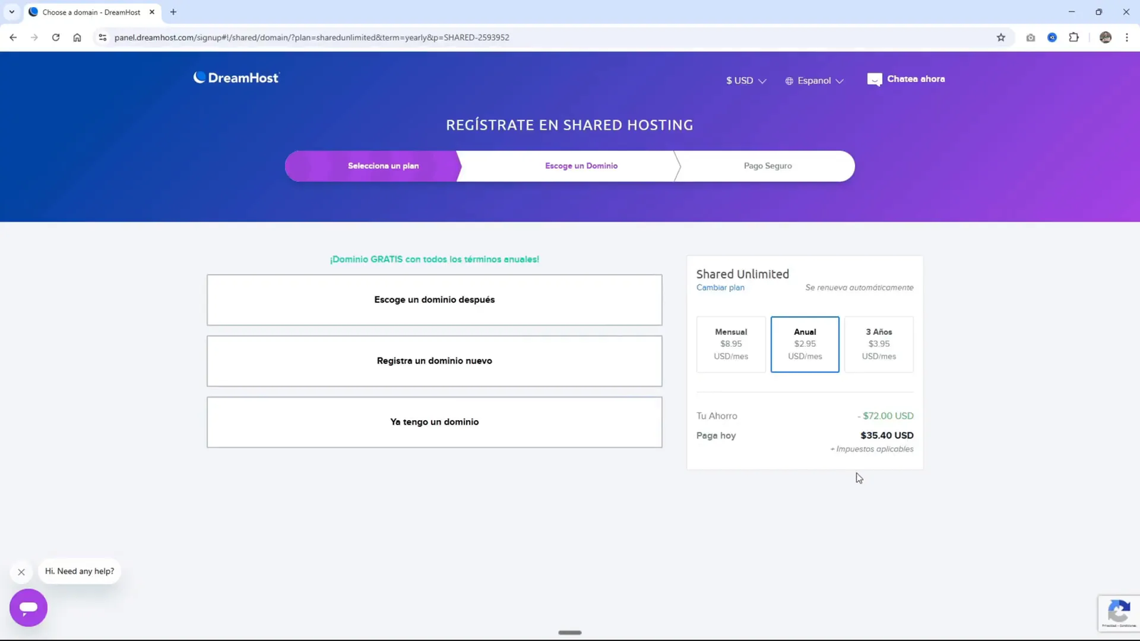 Precio imbatible de DreamHost para hosting anual