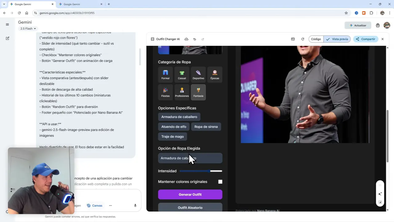 Crea Tu Primera App Profesional Gratis con Gemini Canvas (IA integrada) 4 Selector de estilos y campo de texto para prompts personalizados