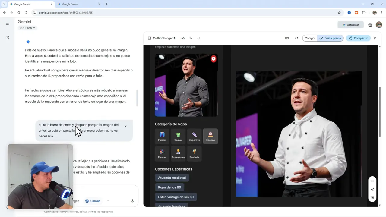 Crea Tu Primera App Profesional Gratis con Gemini Canvas (IA integrada) 6 Ejemplo de ajuste de UI pedida a Gemini: quitar barra innecesaria