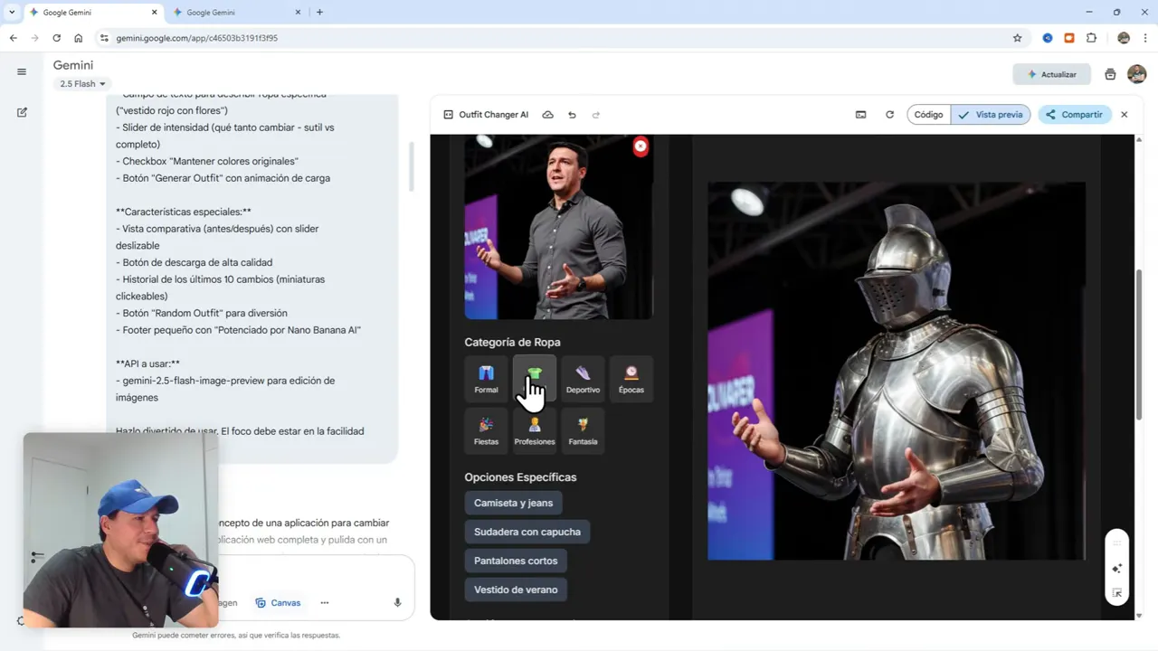 Crea Tu Primera App Profesional Gratis con Gemini Canvas (IA integrada) 16 Interfaz mostrando diferentes estilos: casual, formal, fiesta