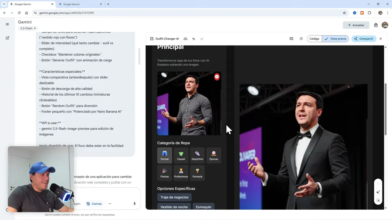 Crea Tu Primera App Profesional Gratis con Gemini Canvas (IA integrada) 10 Imagen original y versión con cambio de ropa generada