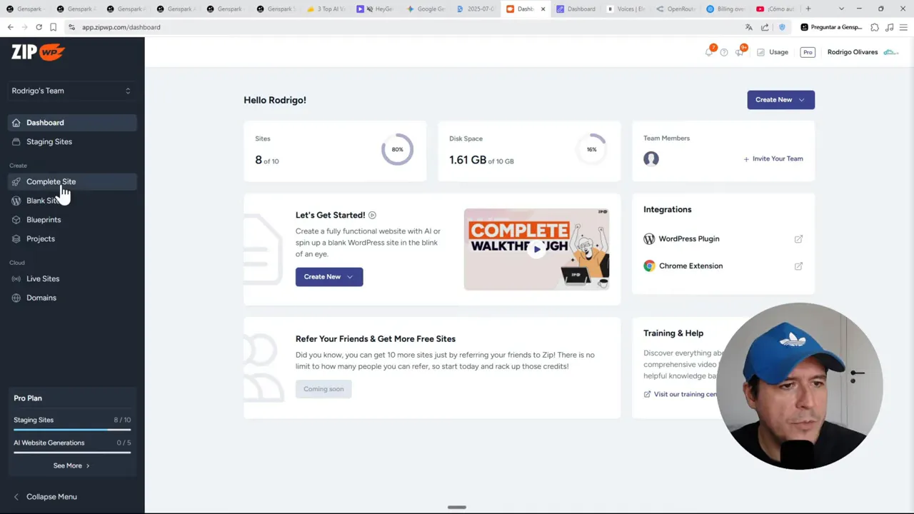 ZipWP generando sitios WordPress automáticamente