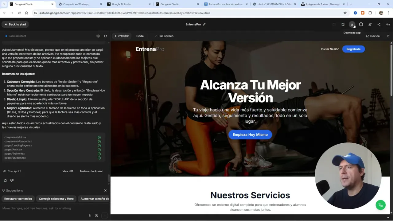 Opciones para guardar, descargar o guardar en GitHub