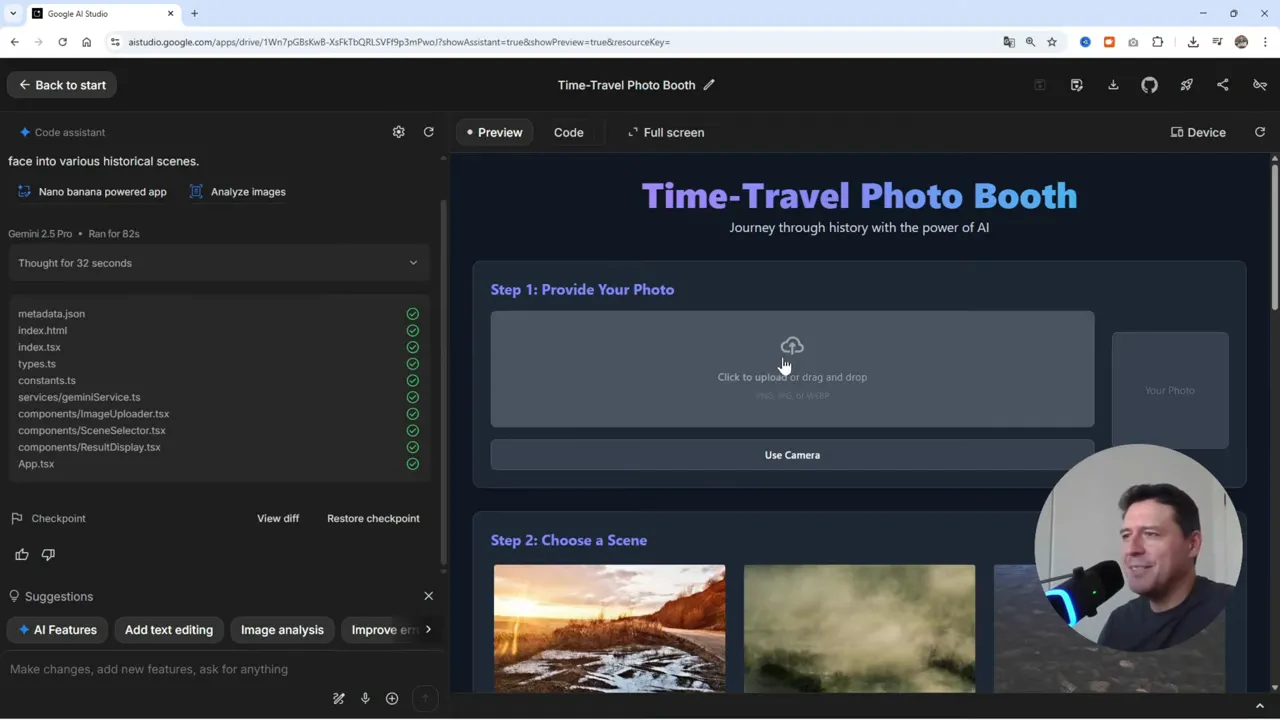 Google AI Studio ACTUALIZADO! Crea Increíbles Apps con IA GRATIS y Sin Límites 5 Permiso de cámara y subida de imagen para la demo