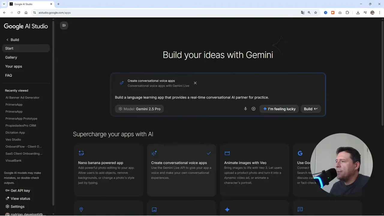 Google AI Studio ACTUALIZADO! Crea Increíbles Apps con IA GRATIS y Sin Límites 13 Selección de plantilla para crear una app de práctica de idiomas con voz