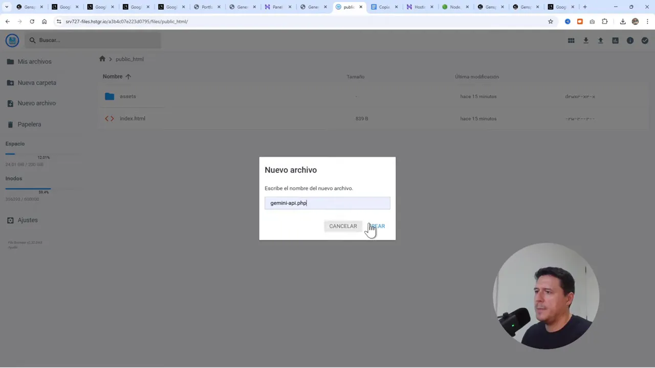 Cómo Publicar Apps de Google AI Studio en Hostinger - Tutorial Completo 10 Creación del archivo gemini-api.php dentro del administrador de archivos de Hostinger.