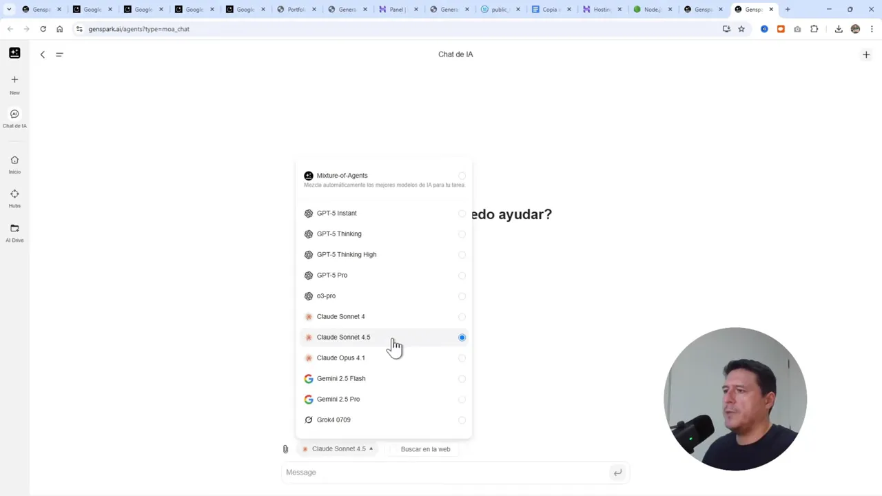 Cómo Publicar Apps de Google AI Studio en Hostinger - Tutorial Completo 11 Pantalla de IA (Genspark) seleccionando modelo CloudSonic 4.5 para convertir el archivo TypeScript.