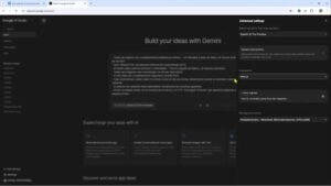 Google AI Studio, panel de ajustes avanzados con la opción 'Framework' configurada en Next.js