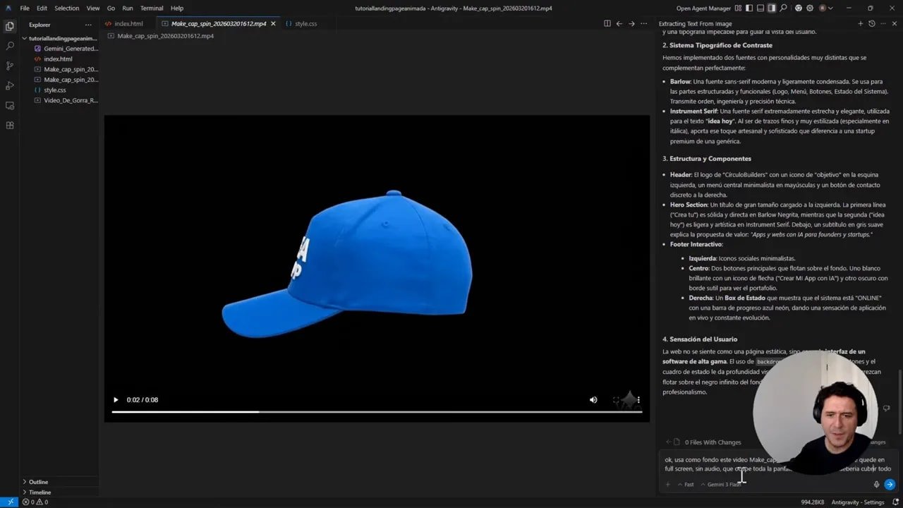 Gorra azul centrada sobre fondo negro en Antigravity lista para usar como fondo full screen