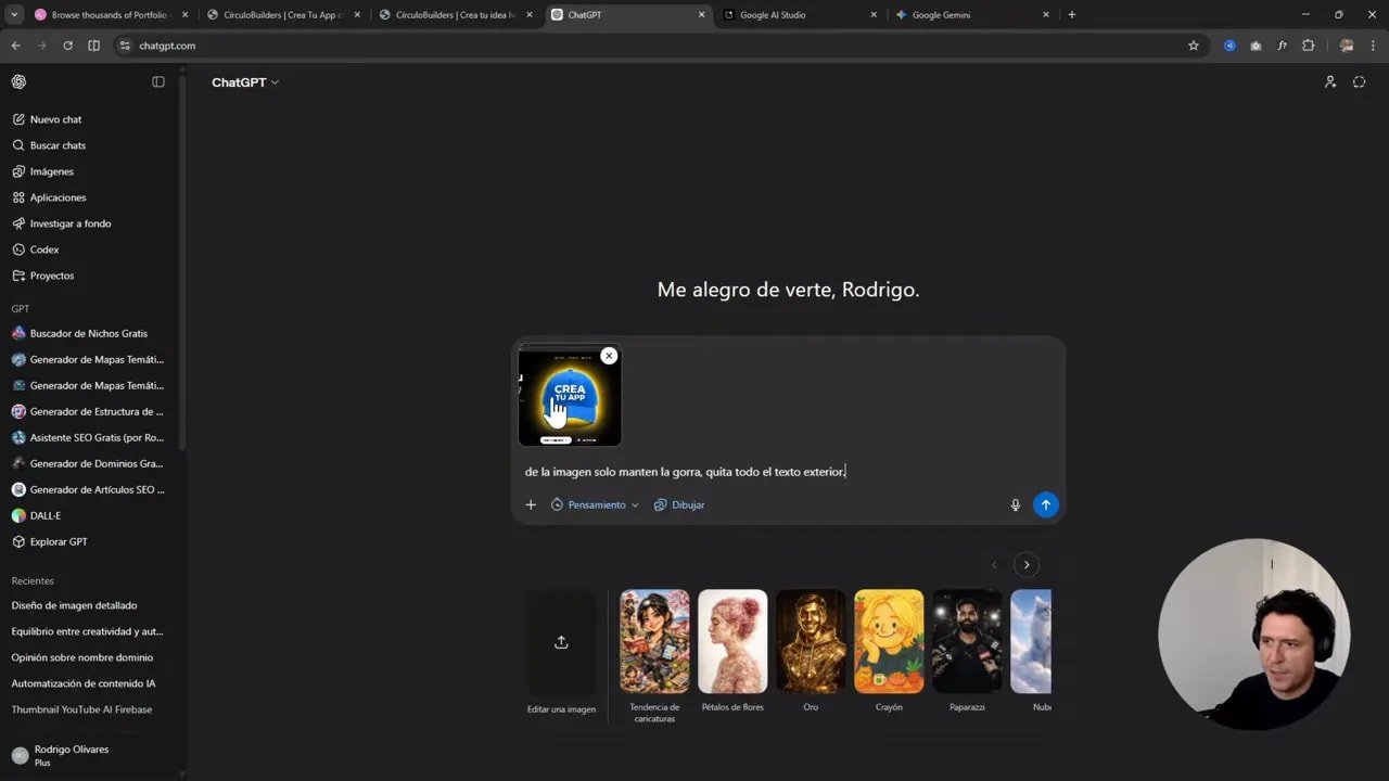 ChatGPT mostrando el prompt final para mantener solo la gorra y eliminar el resto