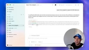 Pantalla de Codex mostrando el mensaje 'Spawning 3 agents' y líneas que indican los subagentes creados (McClintock, Archimedes, Nash), con el recuadro del presentador en la esquina inferior derecha.