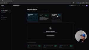 Interfaz de CutsAI con pantalla “Nuevo proyecto” y opciones para editar o crear videos