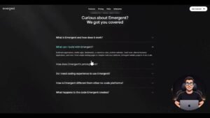 Pantallazo de la FAQ de Emergent con detalles sobre lo que puedes construir