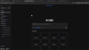Interfaz de Kimi en la sección Websites mostrando plantillas de ejemplo para generar sitios
