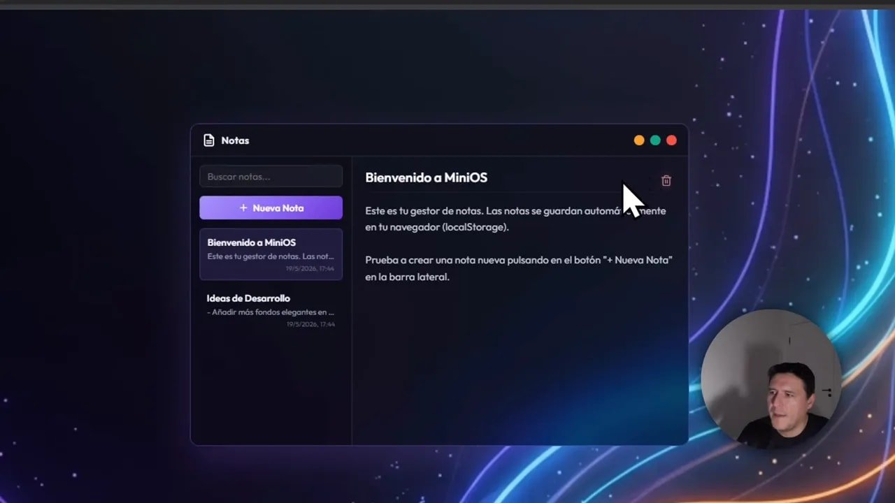 Probé Google Antigravity 2.0 con Gemini 3.5 y no esperaba esto 4 Interfaz de Notas en Minios creada con Antigravity 2.0 mostrando un panel con contenido inicial