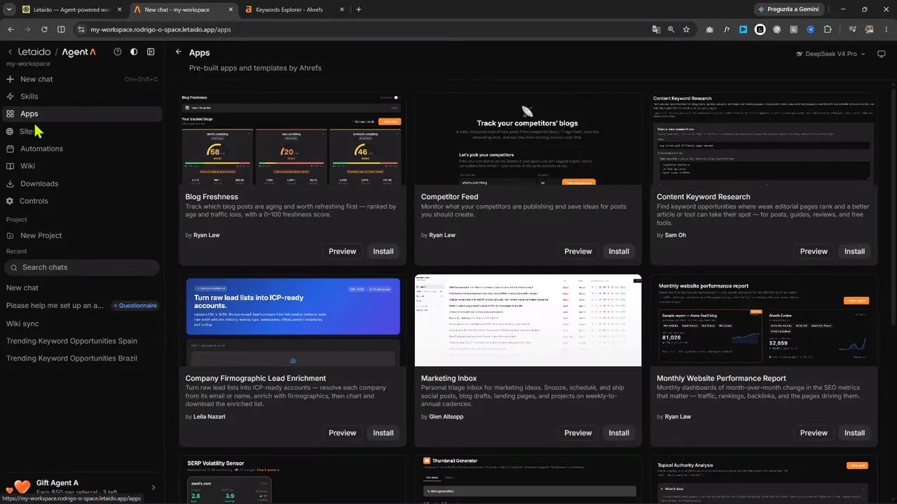 Cómo encontrar un negocio de IA real usando Ahrefs Agent A 6 Pantalla de automatizaciones con un flujo configurado en la interfaz de Agent A