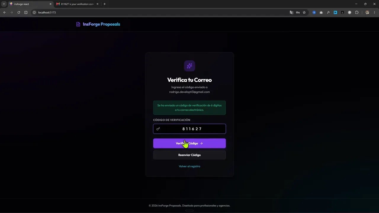 Si fuera tú, probaría InsForge como backend para tu próxima app 3 Pantalla de verificación con código completo ingresado y botón de confirmar