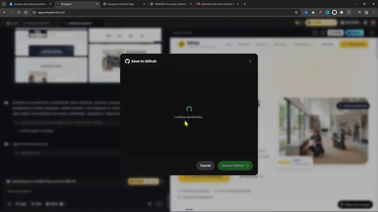 Ventana de exportación a GitHub con campos para crear un repositorio