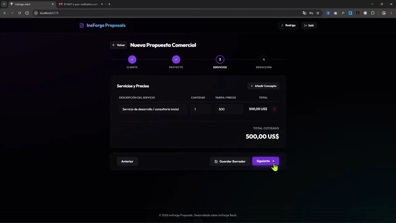 Si fuera tú, probaría InsForge como backend para tu próxima app 4 Formulario de propuesta comercial con campos de servicio plazo y precio total