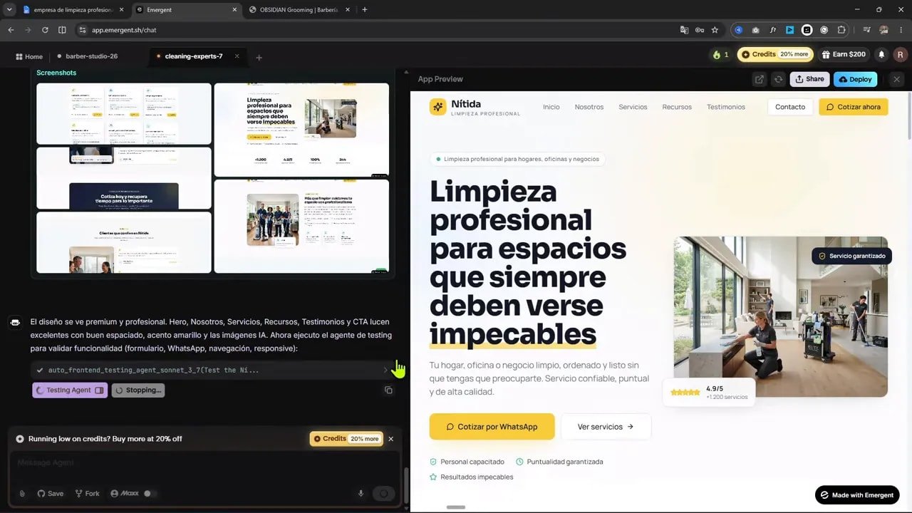 Vista previa de una web de limpieza con fondo claro, texto grande e imagen de personal limpiando