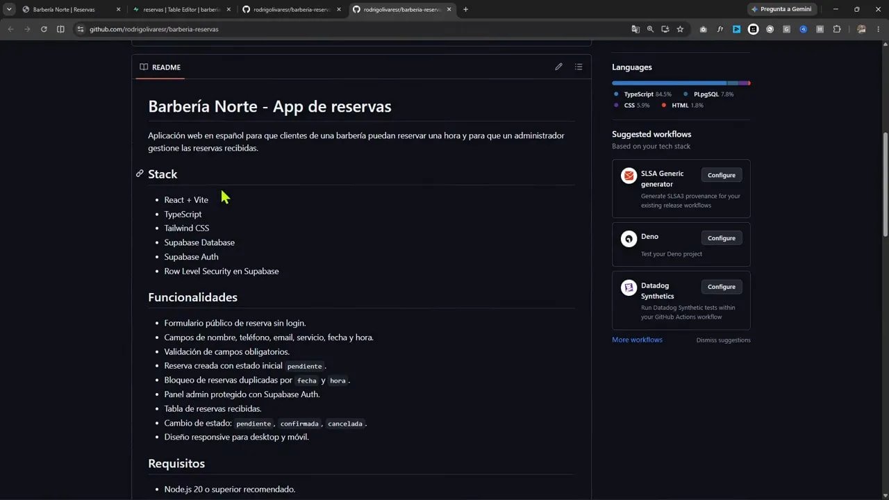 Repositorio de GitHub con README de la app Barbería Norte