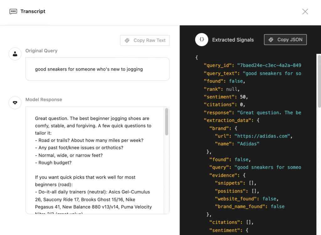 Rank Math AI Visibility: cómo saber si tu web aparece en respuestas de IA 9 AI Response Transcripts