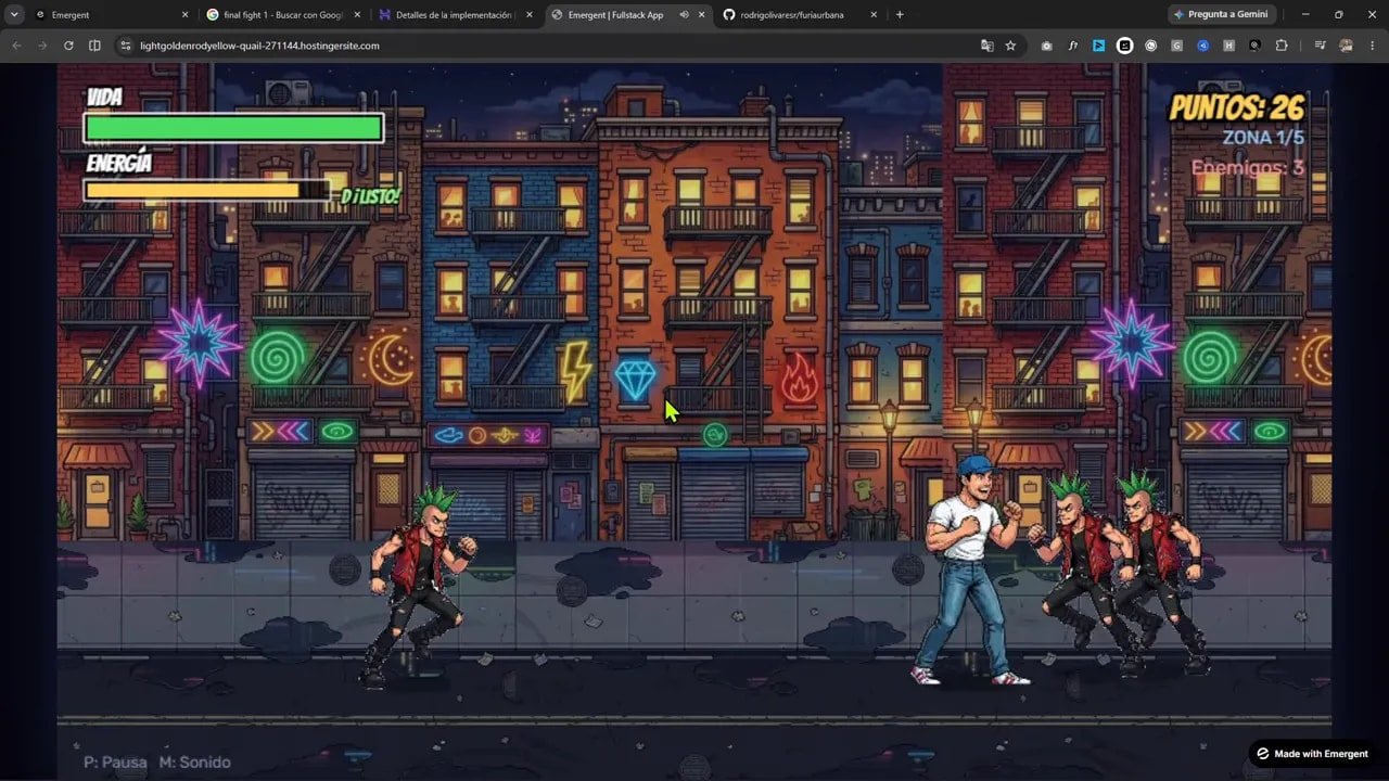 Escena de combate con personaje principal y varios enemigos en calle nocturna