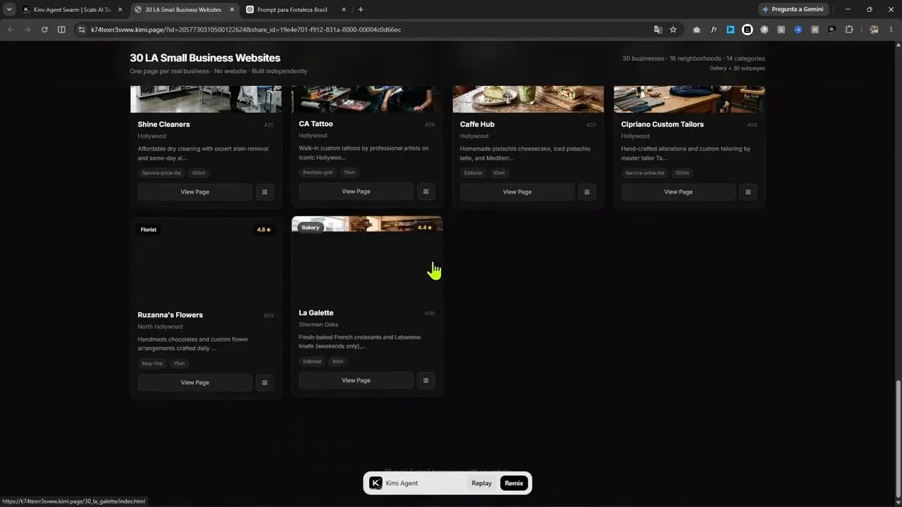 Kimi Agent Swarm encontró negocios sin web y creó propuestas para cada uno