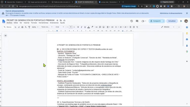 Creé una Web Premium y la convertí en un Prompt para Ti 2 Documento de Google con un prompt estructurado en secciones y listas