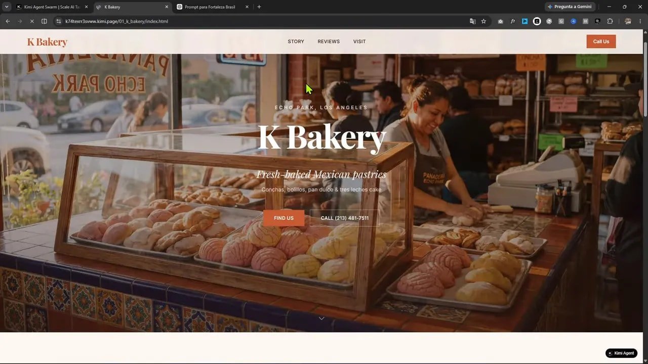 Página web de una panadería con imagen principal y título K Bakery