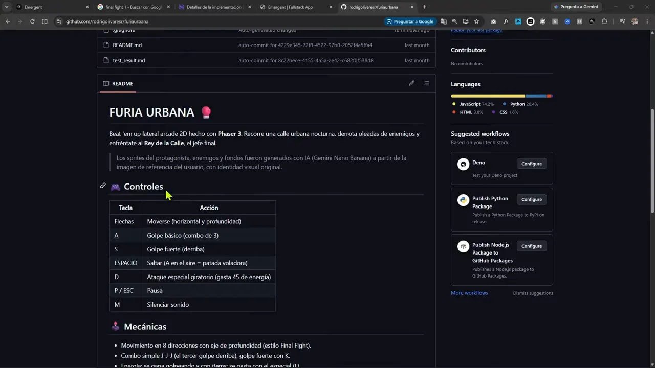 Repositorio en GitHub con README del proyecto Furia Urbana