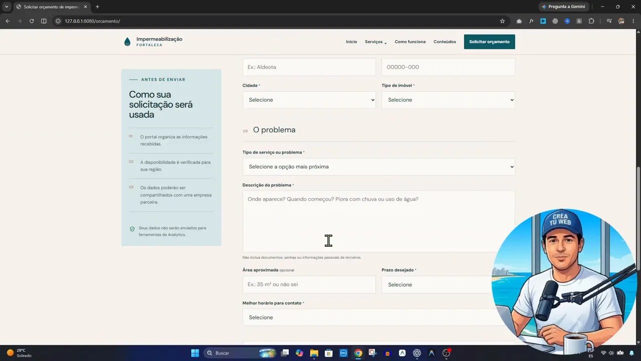 Formulario web para describir un problema de infiltración en un inmueble