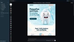 Propuesta vertical de landing page infantil con mascota dental y secciones ilustradas
