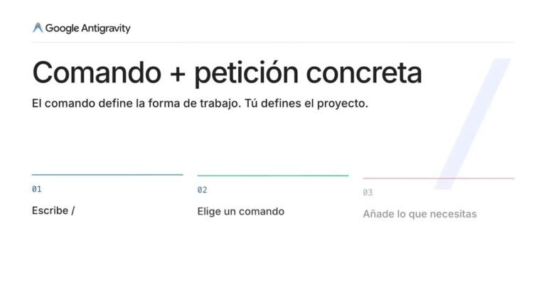 Diapositiva con los pasos escribir barra, elegir un comando y añadir lo que necesitas