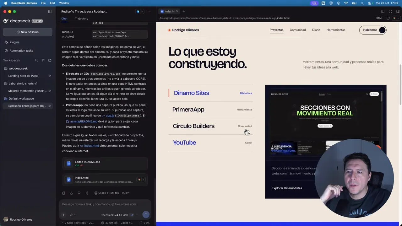 Rediseño con una sección de proyectos sobre fondo claro y una lista junto a una imagen