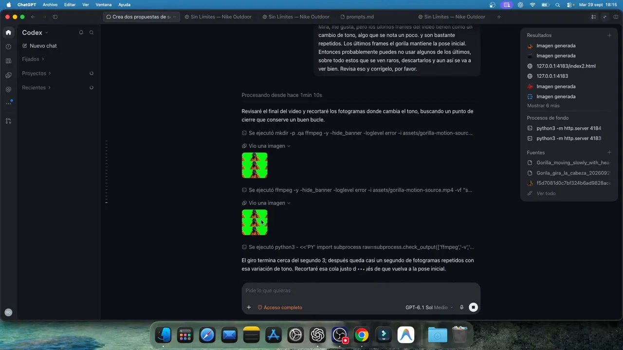 Cuadrícula de nueve fotogramas del gorila naranja sobre fondo verde