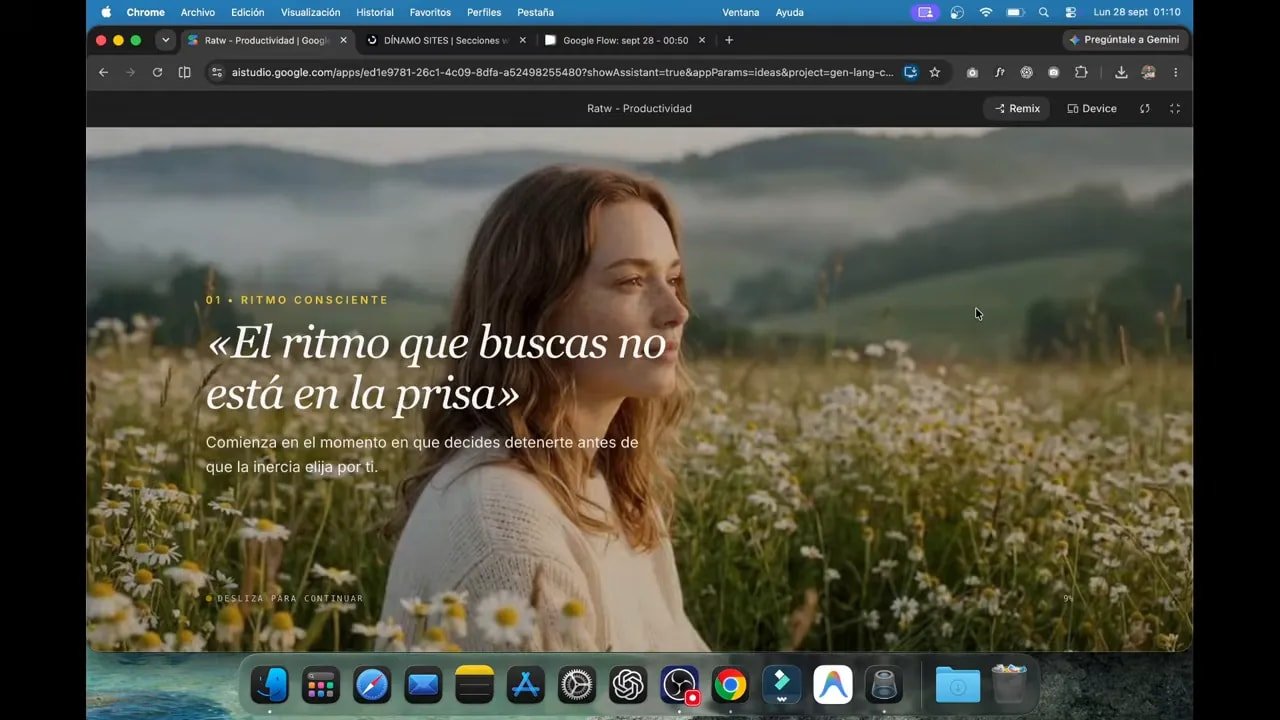Sección de video entre flores con un texto superpuesto sobre la claridad y la intención
