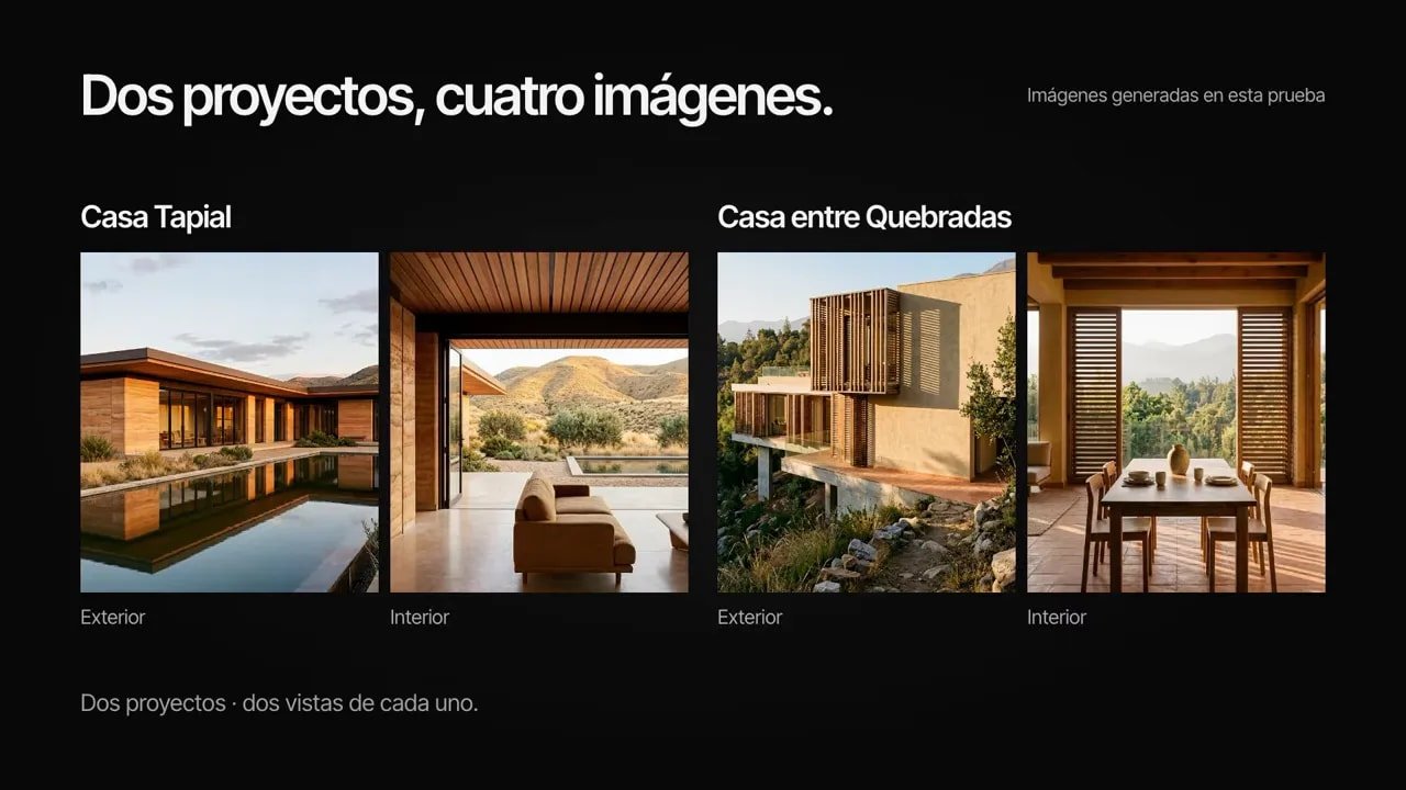 Selección de Casa Tapial y Casa entre Quebradas con una imagen exterior y una interior de cada proyecto
