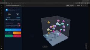 Simulación con bolas de colores dentro de un recipiente transparente y controles a la izquierda
