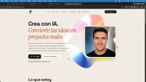 Tercera propuesta con fondo claro, tipografía cálida y una escultura de láminas alrededor del retrato