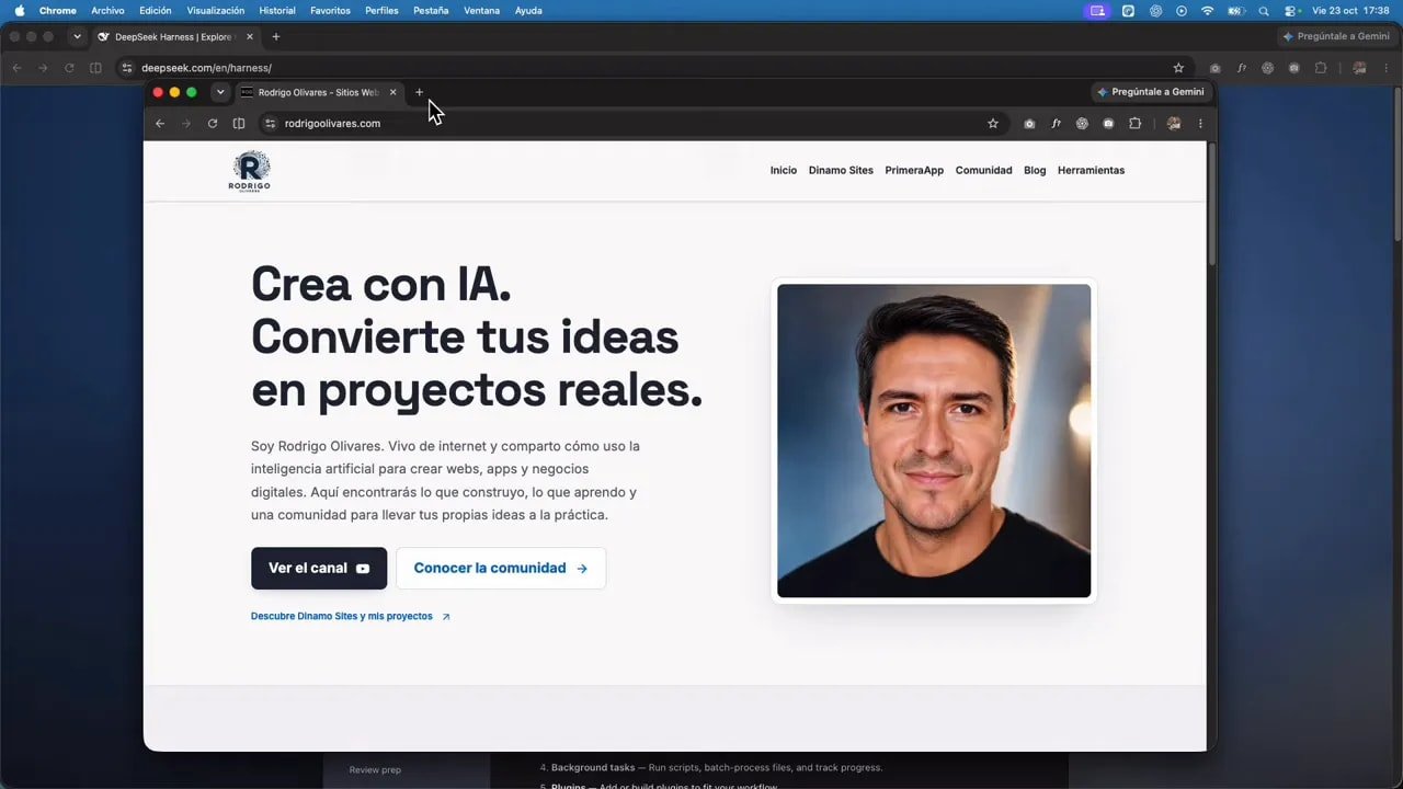 Web original con fondo claro, titular de presentación y una fotografía grande a la derecha